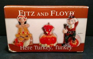 2005 Fitz And Floyd Here Turkey Turkey Thanksgiving Holiday Figurines Box