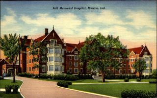 Ball Memorial Hospital Muncie Indiana 1940s Linen Postcard