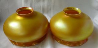 Quezal Art Glass Shades - Marigold Aurene Ruffled Bowl Shades - Signed - 2.  25