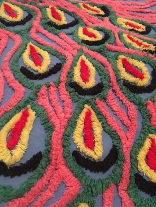 Vintage 1930’s Handmade Chenille Peacock Bedspread.  Full/Queen Size 90”x96” 10