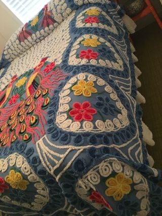Vintage 1930’s Handmade Chenille Peacock Bedspread.  Full/Queen Size 90”x96” 5