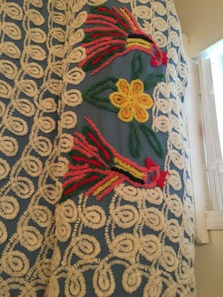 Vintage 1930’s Handmade Chenille Peacock Bedspread.  Full/Queen Size 90”x96” 7