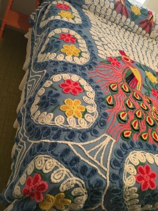 Vintage 1930’s Handmade Chenille Peacock Bedspread.  Full/Queen Size 90”x96” 8