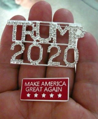 2 Great Trump 2020 Pins - Rhinestone Trump 2020 & Make America Great Again