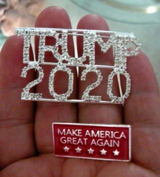 2 Great Trump 2020 Pins - Rhinestone Trump 2020 & Make America Great Again 4