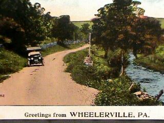 Greetings from PA p.  c: Wheelerville,  w/car pulled up on dirt road near river ' 25 2