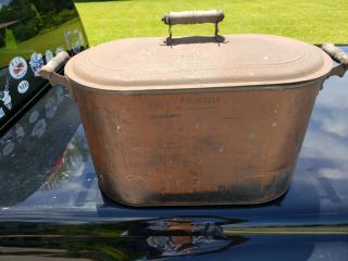 Antique Old Rochester Copper Boiler Wash Tub Wood Handles With Lid