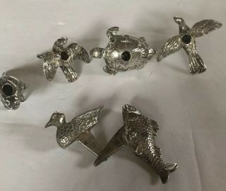 Set If 6 Vintage Silver Candle Holders For Cake Duck Birds Frog Turtle Fish