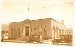 1920s San Luis Obispo Rppc Post Office Marsh St.  Striped Awnings Slo California