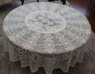 Vintage Round All Lace Tablecloth Ivory White Floral Elegant