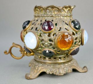 Antique Fancy Jeweled Faceted Glass Gilt Miniature Fairy Finger Candle Lamp 5