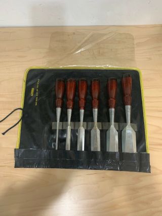 Vintage Stanley No.  750 Socket Chisels Set Of 6 With Pouch.