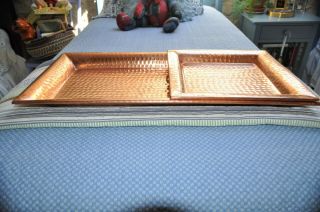 Set of 2 Vintage Hammered Copper Serving Trays 28 