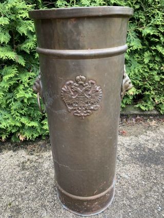 Large Antique Umbrella Stand Lion Head Brass Copper Flower Floor Planter Pot Tub
