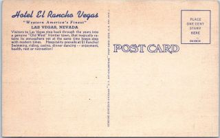 LAS VEGAS,  NV Nevada EL RANCHO VEGAS Hotel & Casino c1940s Linen Postcard 2