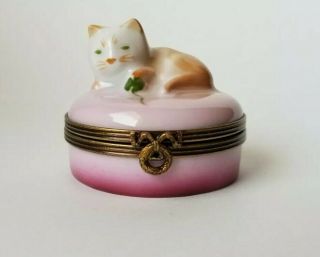 Peint Main Limoges Castel France Cat Trinket Box