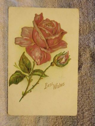 Vintage Postcard Best Wishes,  Red Roses