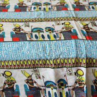 3 Yards Vintage Cotton Fabric Egyptian Novelty Print Horus Hieroglyphs Pharaoh