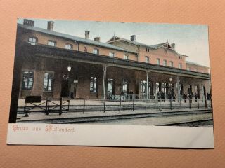 Gruss Aus Kaltendorf Train Station Railroad Rr People Germany Old Postcard