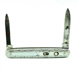 Vintage Schrade Walden Double Lock Nickel Silver Handle Knife File 2 7/8 "