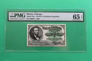1893 Chicago Worlds Fair Columbian Exposition Lincoln Ticket Pmg 65 Epq Gem Unc