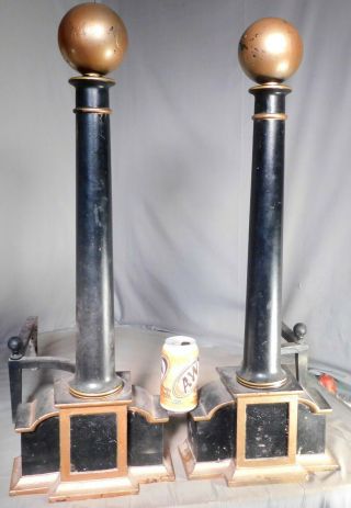 Pair Giant Cast Iron Arts Crafts Fireplace Andirons Cannonball Purdue University