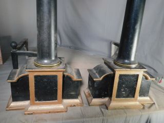 Pair GIANT Cast Iron Arts Crafts Fireplace Andirons Cannonball Purdue University 2