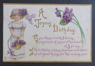 Vintage Postcard Series Tuck Birthday Children Joyous Birthday Girl Basket Foil