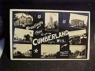 Vintage,  Rppc 1909 " Greetings From Cumberland Wis.  " 8 Photos