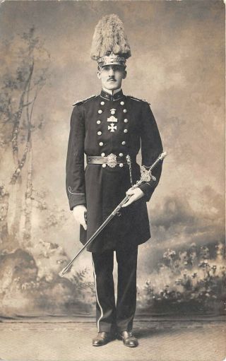 1910s Real Photo Postcard Knights Templar Masonic Man Belt Sword Uniform Ohio