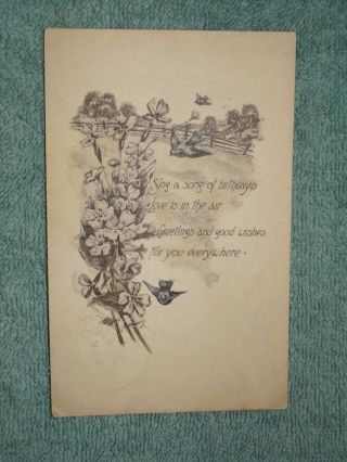 Vintage Postcard Sing A Song Of Birthdays Poem,  Birds And Flowers