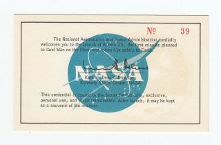 Apollo 11 VIP Access Badge For the Launch From Debus,  Low 39 2