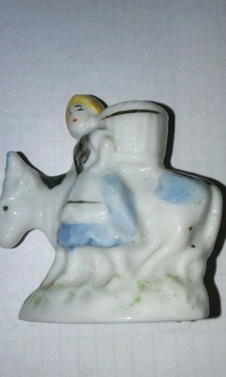 Vintage Porcelain Girl With Donkey Made In Occupied Japan Toothpick Holder