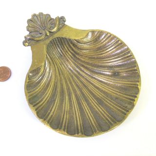 Vtg Israel Solid Brass Shell Tray 3 - Leg Nautical Coin Trinket Soap Nut Dish Bowl