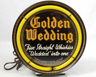 Vintage 1940 Golden Wedding Whiskey Neon Lighted Back Bar Sign Jos Finch