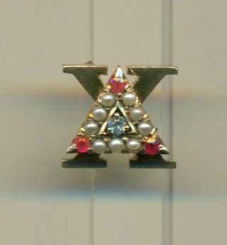 Vintage Delta Chi fraternity 14k gold pearl diamond ruby Indiana pin - Wow 2