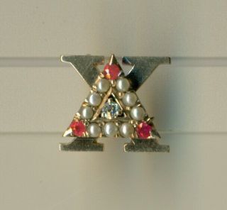Vintage Delta Chi fraternity 14k gold pearl diamond ruby Indiana pin - Wow 5