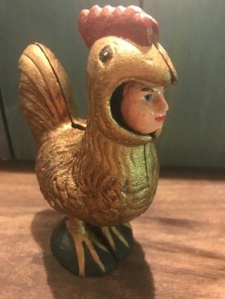 Vtg Cast Iron Rooster Chicken Anthropomorphic Face Door Stop Figurine 6 - 1/2 "