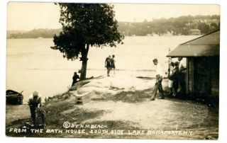 Lake Bonaparte Ny - Bath House On South Side - H.  M Beach Rppc Postcard Adirondacks