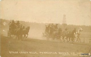 1924 Stage Coach Race Pendleton Oregon Roundup Doubleday Rppc Real Photo 12024