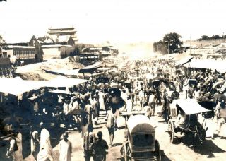 China chinese market place in Beijing streetscenes - 2 x orig 1900/1905 2