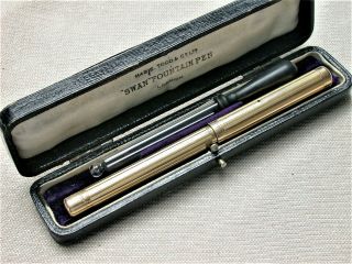 Vintage Boxed Mabie Todd Swan Eyedropper Fountain Pen - Gold - Plated.