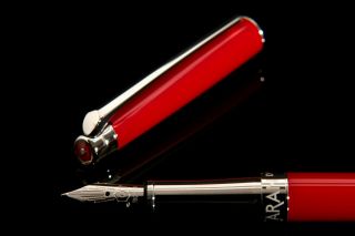Caran D Ache Leman Slim Fount Pen Scarlet Red,  18c Nib - F.