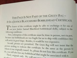 Justice Judge Blatchford Bobblehead The Green Bag Certificate Only & Gum,  Et Al