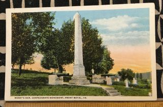 Mosby’s Men Confederate Monument Front Royal Va Linen Color Vintage Postcard