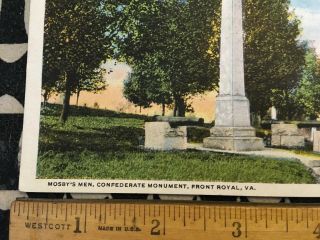 Mosby’s Men Confederate Monument Front Royal Va Linen Color Vintage Postcard 3