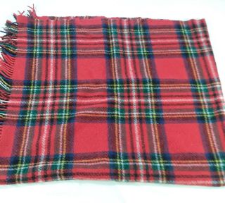 Vintage Foxford Connemata Wool Plaid Throw Blanket Ireland Red Stewart Tartan