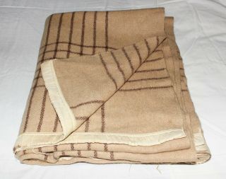 Vintage Tan Brown Wool Blanket 74” X 62”