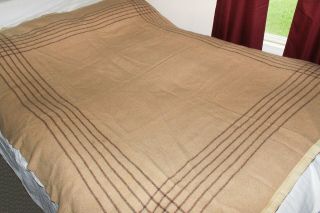 Vintage Tan Brown Wool Blanket 74” x 62” 2