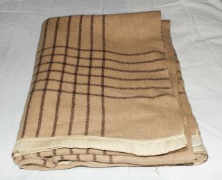Vintage Tan Brown Wool Blanket 74” x 62” 7